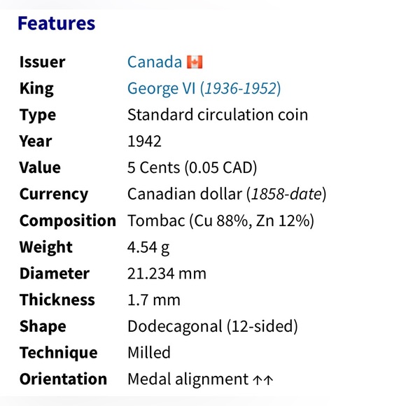 🎈$10 add on - 1942 Tombac 5 CENTS - Beaver - George VI - Picture 3 of 6